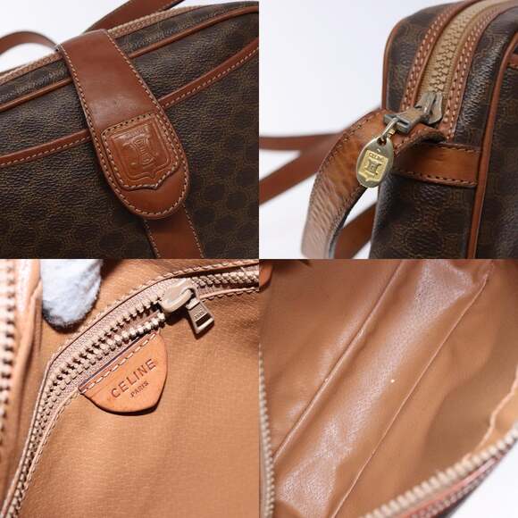 CELINE Macadam Canvas Shoulder Bag Pvc Leather Brown Gold - Picture 11 of 13